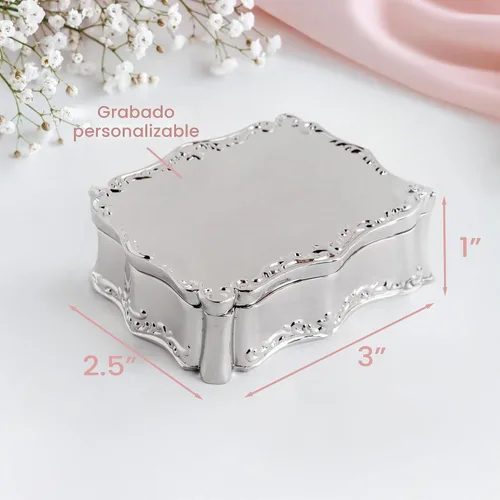 Vista 3 de Cherished Moments Joyero rectangular de dedicación de bebé personalizado Dedicación de plata
