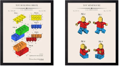 Vista 24 de Monem Art - Póster de 2 piezas con diseño de ladrillos - Estampado de patentes de bloques de construcción - Arte de ladrillos de construcción