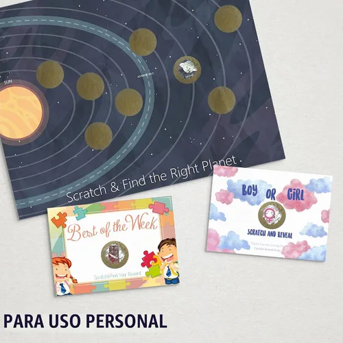 Vista 5 de Mr- Label - 1000 calcomanías redondas de rascar de 1 pulgada - Calcomanías de bricolaje para revelación de género Programas de recompensas Dorado