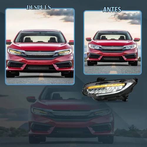 Vista 7 de VLAND Conjunto de faros delanteros para Honda Civic DRL 2016-2021 de 10ª generación con animación de inicio 44-46/Azul DRL