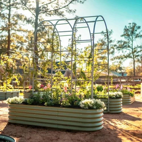 Vista 9 de Vego Garden Sistema modular de enrejado arqueado de 1.5 pies de largo para todas las camas de jardín clásicas para plantas trepadoras como frijoles