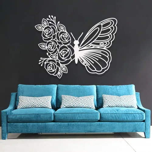 Vista 5 de Arte de pared para decoración de mariposa, decoración de pared de mariposa bohemia para colgar en la pared, decoración de mariposa de metal, Negro