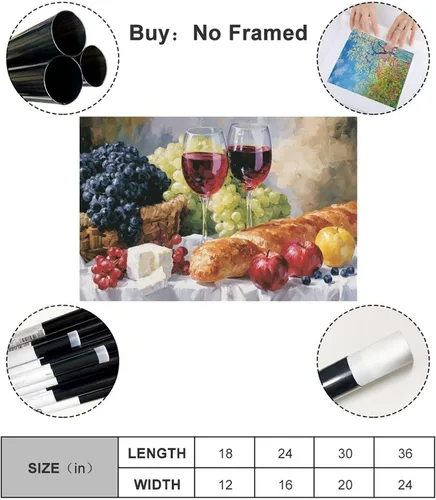 Vista 2 de JDBeehpy Wine Glasses Grapes Bread Cheese Wall Prints Unframed 12x18inch Wine Feast-Unframed
