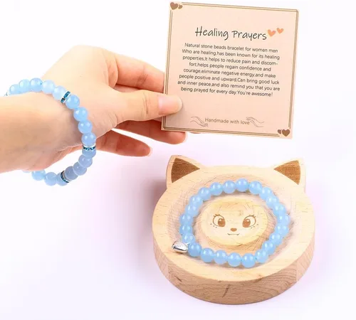 Vista 4 de 2 pulseras de cuentas naturales para mujer, gemas semipreciosas, pulseras de cristal curativo de 0.315 in con tarjetas, pulsera elástica ajustable