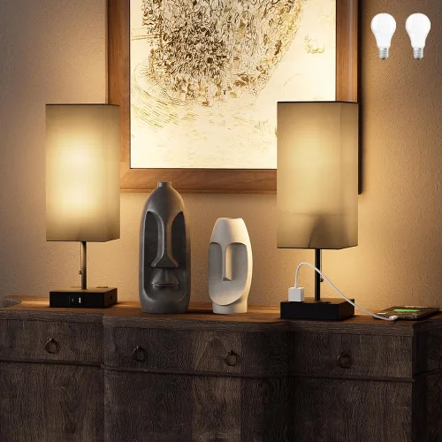 Vista 10 de Lámpara de mesa YIDPU para dormitorio, lámpara de mesita de noche para cabecera con tomas de corriente AC, lámpara de escritorio LED ajustable de 3