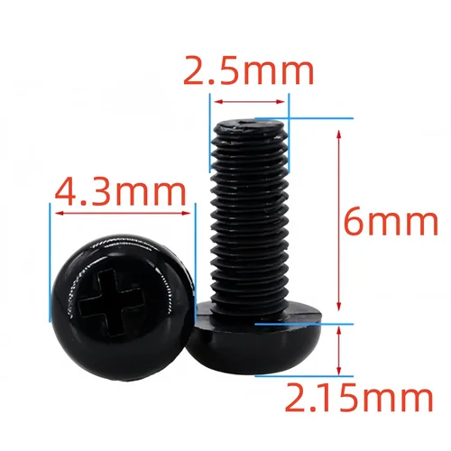 Vista 2 de NACX M2.5 x 6mm Tornillo de Nylon de Cabeza Redonda y Plana, Negro, Phillips, 200