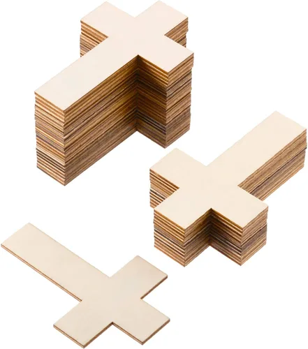 Vista 5 de meekoo 36 piezas de recortes de madera en blanco sin acabar en forma de cruz, piezas de madera para proyectos de manualidades artísticas
