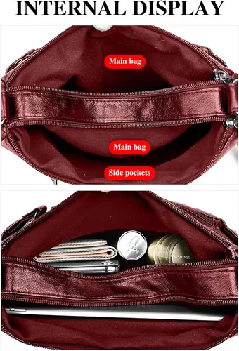Vista 5 de WITERY Bolso Crossboby para mujer Bolso de hombro de piel sintética suave con múltiples bolsillos con correa ajustable
