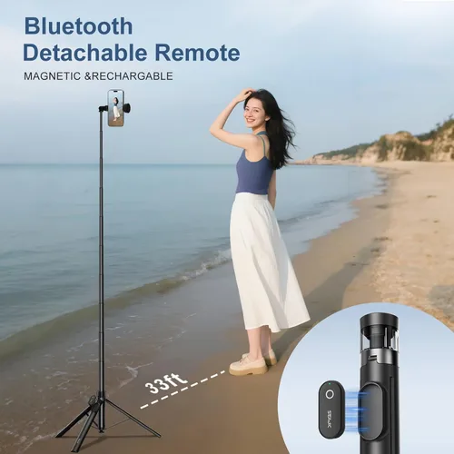 Vista 7 de Trípode automático de 66 pulgadas con control remoto, trípode para teléfono celular para grabación de video y transmisión en vivo, trípode ajustable