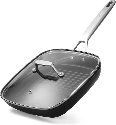 Vista 10 de MsMk - Sartén cuadrada con tapa de 9.5 pulgadas, sartén de parrilla antiadherente de titanio y cerámica, mango Stay-Cool, compatible con todas