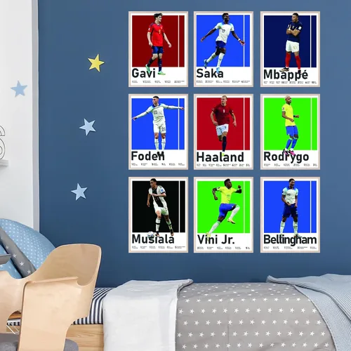 Vista 3 de BigWig Prints Pósteres de fútbol para dormitorio de niños, póster de jugador de fútbol, póster de Erling Haaland, Mbappe, Rodrygo, Gavi, Vini Jr