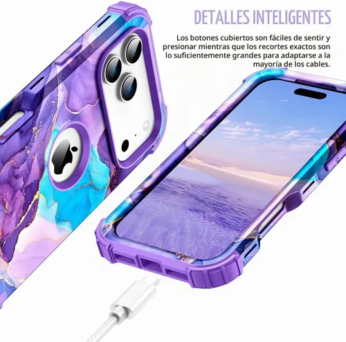 Vista 5 de Funda para iPhone 17 Pro Max, tres capas de alta resistencia a prueba de golpes, híbrida de plástico duro, funda protectora de goma de silicona