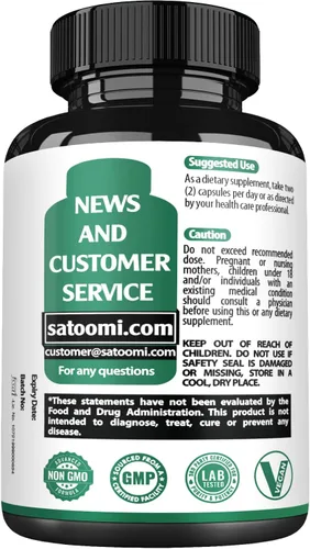Vista 9 de Satoomi 1000mg Gymnema Sylvestre Suplementos - 210 Cápsulas - Extracto de Gymnema 20:1 con berberina HCl, Quercetina y más - Apoyo para la salud