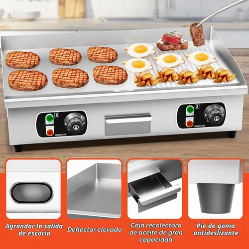 Vista 5 de Plancha eléctrica comercial de 29 pulgadas, parrilla de 110 V 3000 W, parrilla de placa caliente de parrilla plana, control termostático ajustable