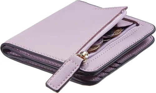 Vista 2 de Gostwo - Cartera compacta de piel genuina de lujo para mujer con bloqueo de RFID y ventana de identificación