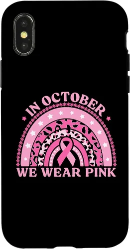 Vista 4 de iPhone 14 En octubre usamos funda para cáncer de mama de leopardo rosa arcoíris 2023
