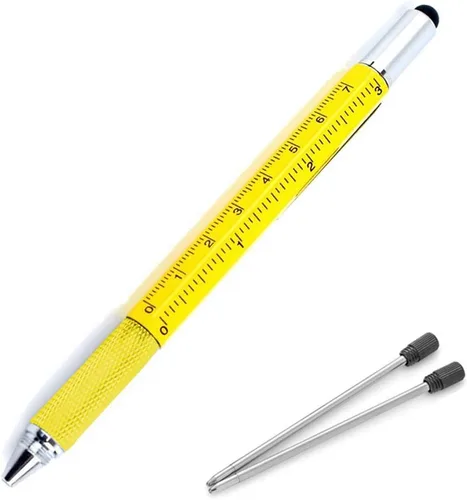 Vista 8 de Bolígrafo multifunción Tech-Tool con recambios de tinta, herramienta 6 en 1 con bolígrafo, lápiz táctil para pantalla, regla, nivel de burbuja Plata