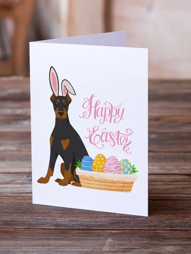 Vista 2 de Caroline's Treasures WDK5021GCA7P - Tarjetas de felicitación y sobres de Pascua de Doberman Pinscher negro y bronceado, paquete de 8 tarjetas