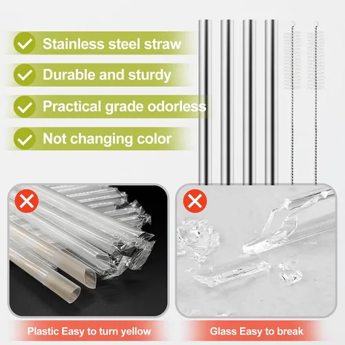 Vista 4 de 6 popotes de metal de repuesto compatibles con vaso Owala FreeSip de 40 onzas, con 2 limpiadores de pajitas, popotes reutilizables de acero