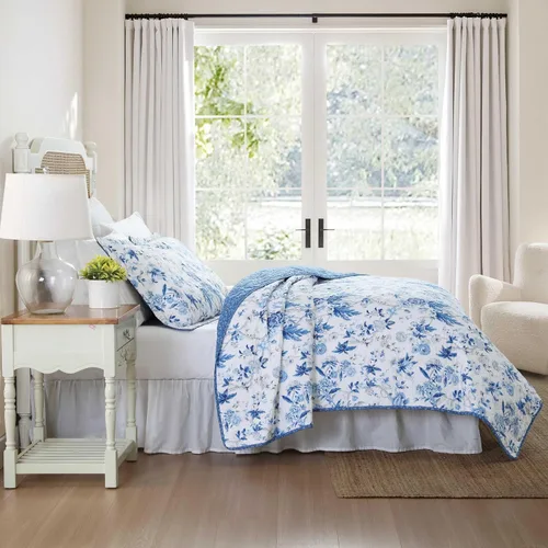 Vista 8 de Laura Ashley - Juego de edredón individual, ropa de cama reversible de algodón con funda a juego, decoración ligera del hogar para todas