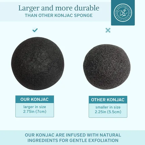 Vista 4 de Bare Essentials Living - Juego de esponjas Konjac (paquete de 10) con esponja facial de carbón de bambú activado, natural, ideal para tratamientos