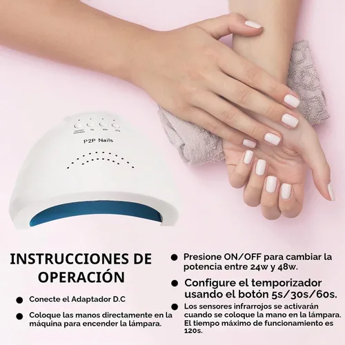 Vista 5 de P2P Nails Lámpara de uñas UV/LED – Luz de uñas para esmalte de uñas de secado rápido – Secador de uñas estilo salón para mujeres elegantes – Lámpara
