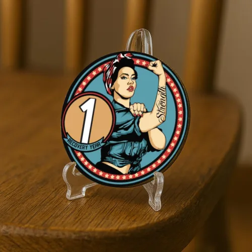Vista 7 de Sobriety Coin – Rosie Strength Tattoo Recovery AA Chip, medallón de alta resistencia, regalo perfecto para cualquier persona en recuperación