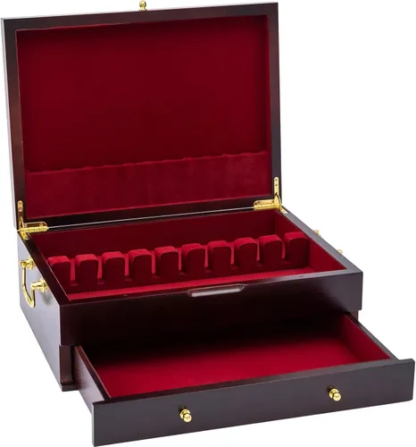 Vista 2 de GENRICE Cofre de cubiertos de madera plateado de doble capa sin cubiertos, caja de almacenamiento de cubiertos plateados para plata, estuche