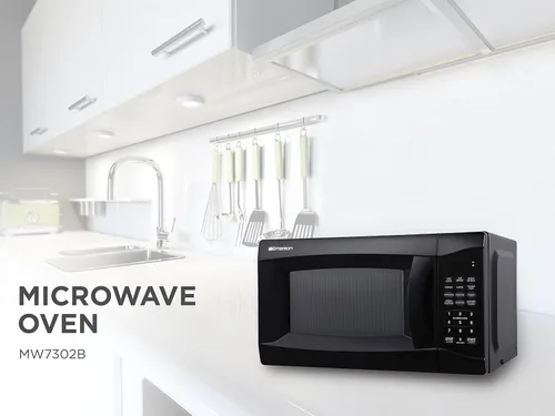 Vista 3 de Emerson Horno microondas negro de 0.7 pies cúbicos (MW7302B) y tostadora de ranura extra ancha BLACK+DECKER de 2 rebanadas