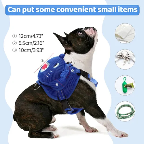 Vista 4 de Arnés para perro con mochila, arnés ajustable para perros pequeños y medianos, mochilas transpirables sin tirones para perros, para viajes