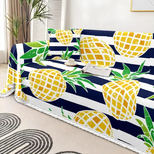Vista 4 de Funda de sofá con estampado de piña a rayas, fundas de sofá para sillón, funda resistente a las manchas, protector universal de muebles