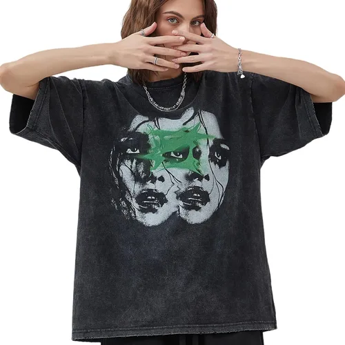 Vista 3 de Y2k Camisas para hombres y mujeres, camisetas gráficas vintage de verano, gótica, holgadas, ropa de calle, camiseta vintage de gran