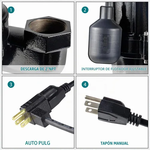Vista 4 de WASSERMANN Bomba de aguas residuales de 3/4 HP de descarga de 2 pulgadas con interruptor de flotador automático, bomba de alcantarillado sumergible