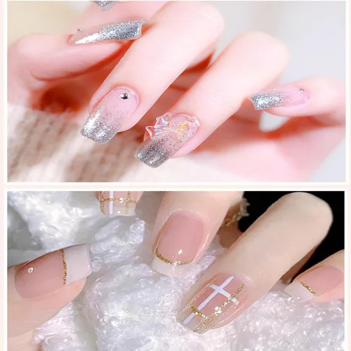 Vista 6 de Esmalte de uñas de gel con purpurina de metal plateado, 4 colores pintados de metal platino, esmalte de gel de dibujo dorado, plateado y negro
