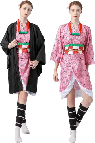 Vista 2 de Xing Xuan Disfraz de Kamado de anime para mujer, disfraz de Halloween, conjunto completo de kimono
