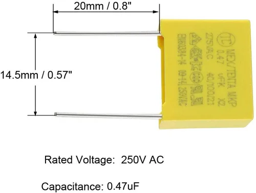 Vista 3 de uxcell Condensadores de seguridad Película de polipropileno 0.47uF 275VAC X2 MKP 5 Pcs