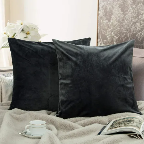 Vista 8 de NTBAY Fundas de almohada de terciopelo con cremallera, paquete de 2 fundas de almohada de viaje de franela de lujo, 13 x 18 pulgadas, color negro