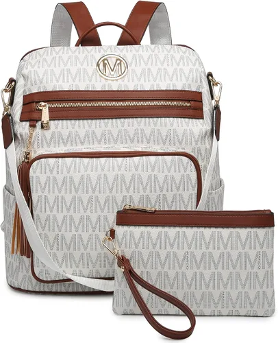 Vista 43 de MKP COLLECTION Mochila de moda para mujer, bolsa convertible grande para mujer, mochila de viaje, bolsa de hombro, juego de 2 piezas con borla, Beige