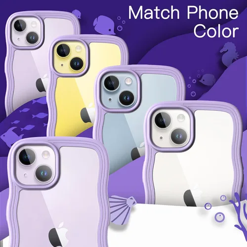 Vista 7 de JETech Bonita funda para iPhone 14 de 6.1 pulgadas, marco ondulado, forma rizada, a prueba de golpes, para mujeres y niñas, parte trasera