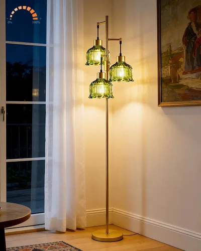 Vista 12 de Lightdot Lámparas de pie regulables doradas y negras de 66 pulgadas con mesa, moderna lámpara alta de pie con pantalla de globo, cabeza