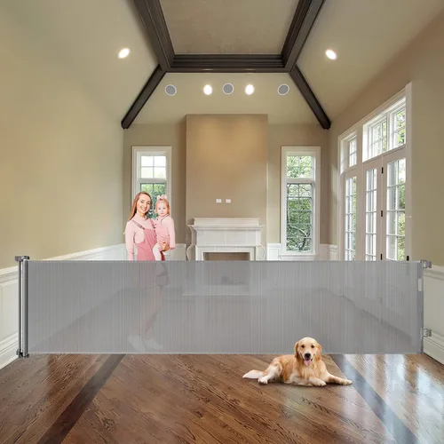 Vista 16 de Puertas de bebé extra anchas de 100 pulgadas para gran apertura, puerta retráctil para interiores para perros, puertas para cachorros para la casa