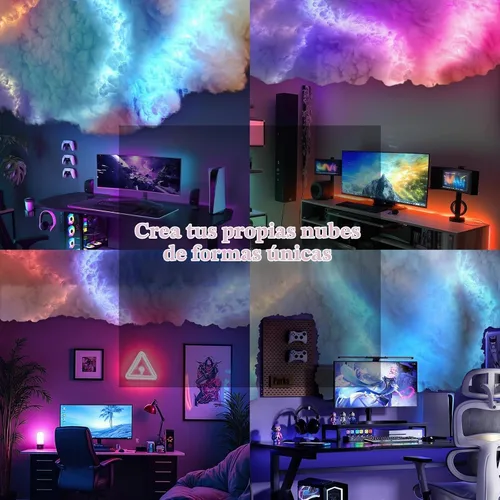 Vista 5 de FUSLITE Luz LED de techo 3D Thundercloud, luz de nube RGB, 11.5FT Luz de nube de algodón DIY con relámpago RGB. Crea un ambiente vibrante