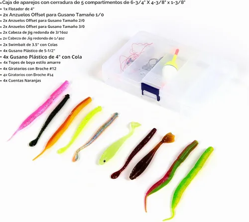 Vista 4 de Kit de pesca con caña, carrete predistribuido, aparejos, ganchos, estuche de transporte con cremallera