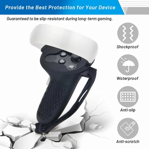 Vista 4 de Controller Grips Cover for OculusMeta Quest 2, Pletpet Anti-Throw VR Handle Cover with Adjustable Straps for Oculus Quest 2 Accessories Black
