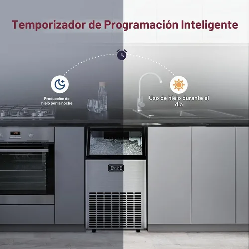 Vista 7 de ICYGLEE Máquina comercial para hacer hielo, máquina de hielo independiente Plateado