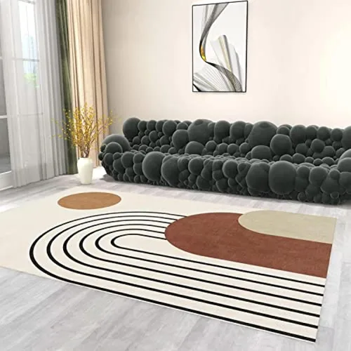 Vista 3 de Alfombra bohemia de mediados de siglo para sala de estar, alfombra grande con diseño geométrico bohemio, suave y antideslizante, de pelo bajo