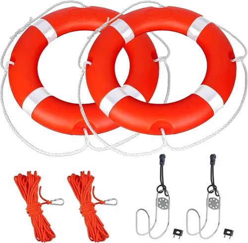 Vista 15 de Anillo salvavidas para la seguridad de la navegación, anillos de seguridad para barcos de 23 y 28 pulgadas con tira reflectante y líneas de agarre