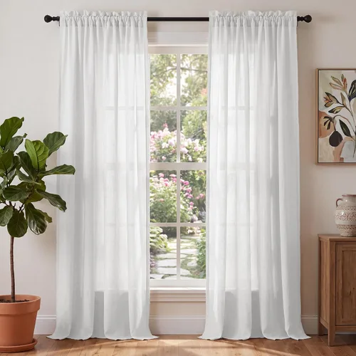 Vista 13 de PrinceDeco - Cortinas de lino de 63 pulgadas de largo para sala de estar, gruesas, de arpillera, con bolsillo para barra, cortinas para ventanas