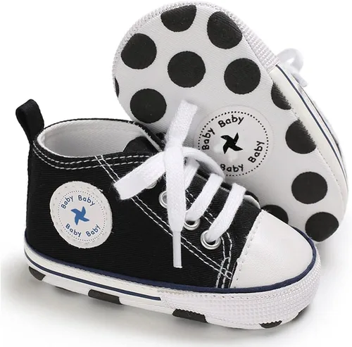 Vista 2 de Zapatos de lona para bebés y niñas, suela antideslizante suave, recién nacidos, primeros caminantes, estrellas, zapatos de mezclilla unisex