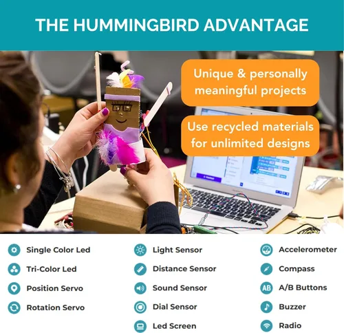 Vista 6 de BirdBrain Technologies Hummingbird Bit Premium Kit I Robótica para niños Unlimited robot designs for creative STEM learning, Teach coding with